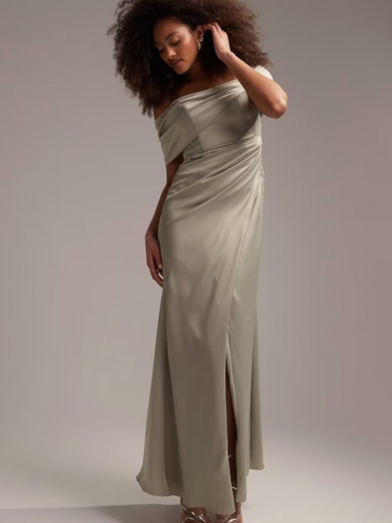 ASOS Dresses & Skirts - ASOS DESIGN Bridesmaid Satin Bardot Drape Wrap Maxi Dress, US 12